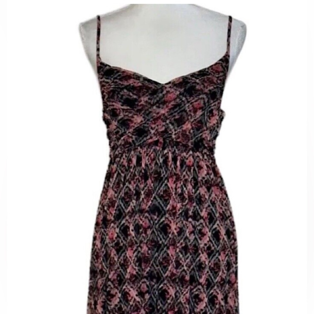 Free People Black and Pink Printed Midi Dress